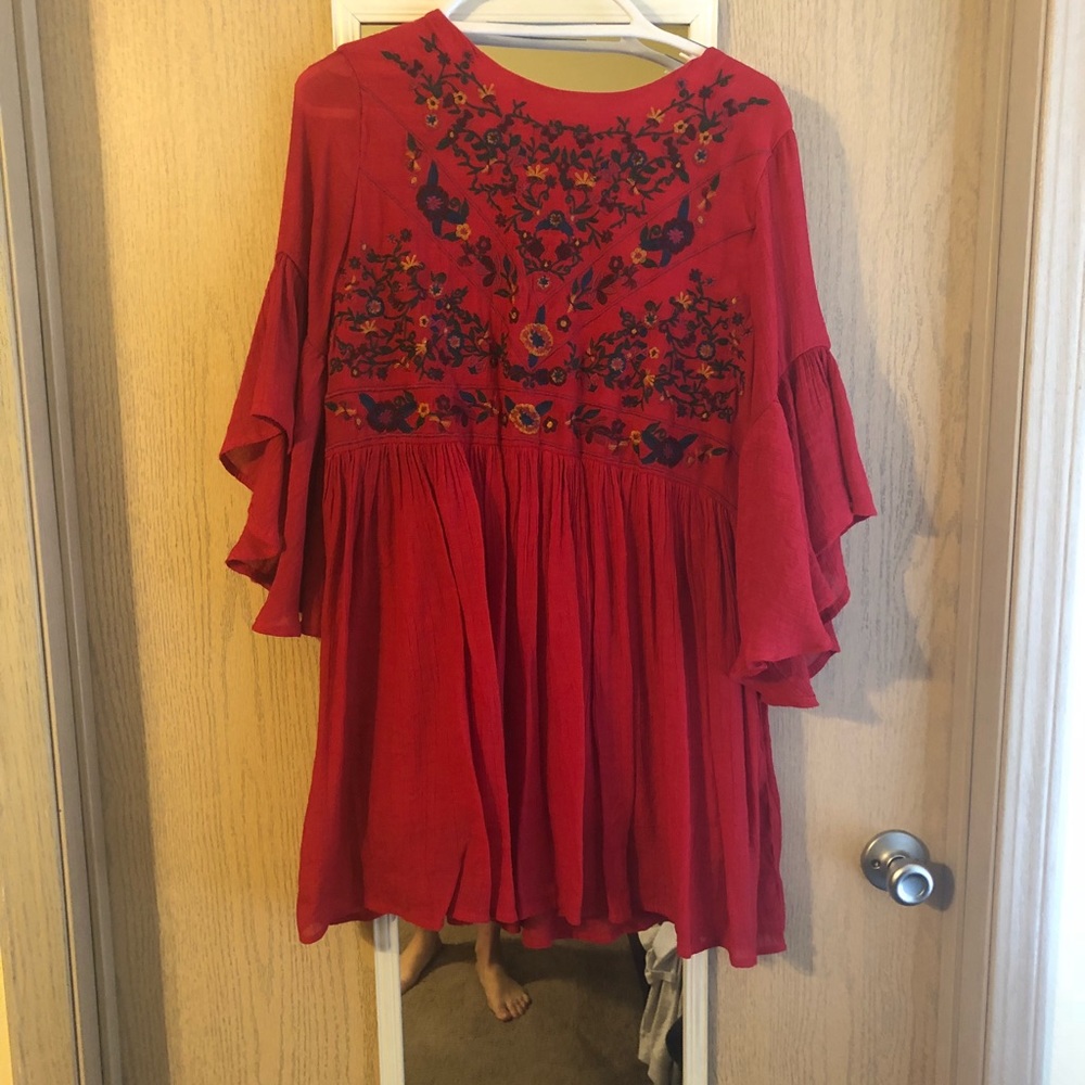 Red flowy floral dress